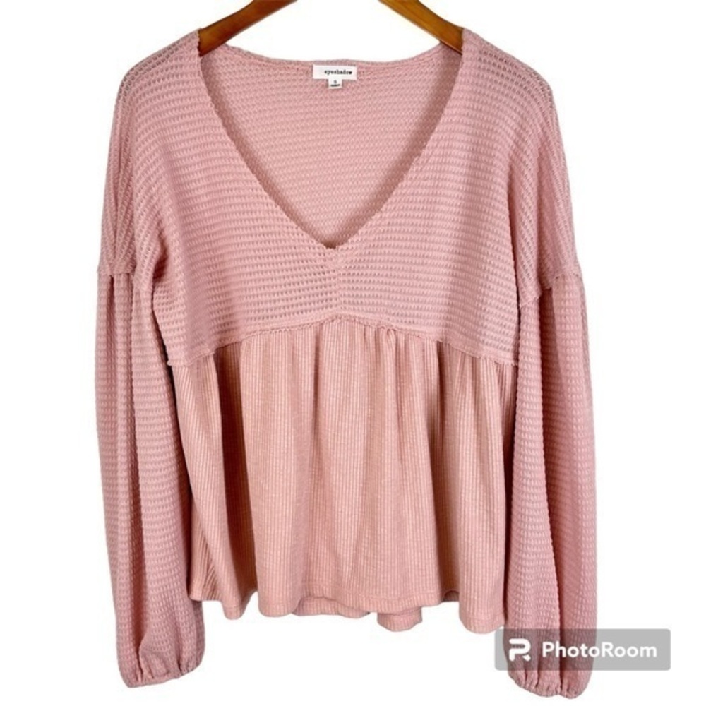 2/$25 Eyeshadow Buckle Light Pink Barbie Preppy Waffle Knit Peplum Shirt Small